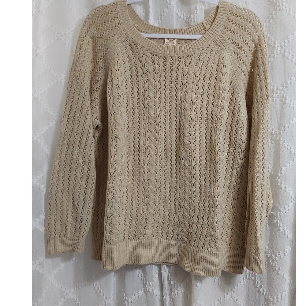 Faded Glory Women Tan Pointelle Knit Raglan Sleeve Sweater Size 2X 18W-20W